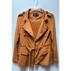 Kendall & Kylie faux suede burnt orange belted jacket size Small #29-1299